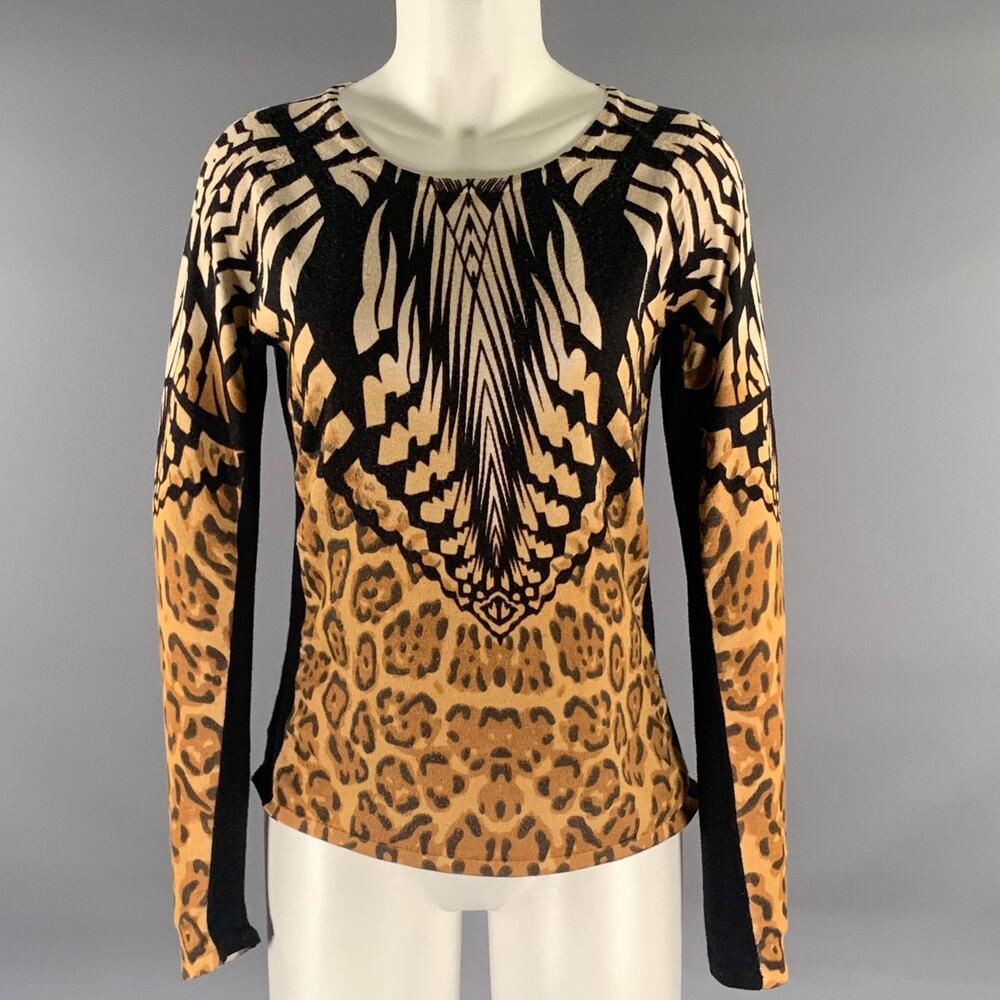 BOSTON PROPER Size S Tan Black Leopard Pull On Pullover